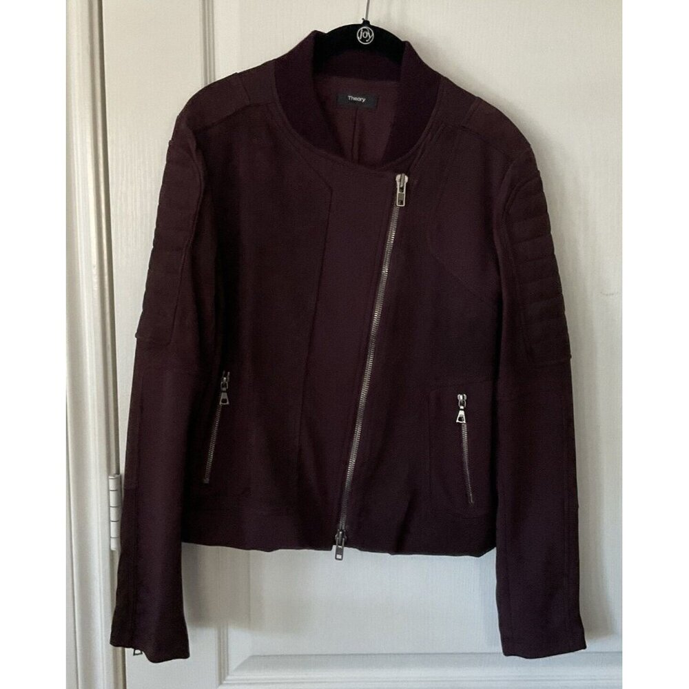 Theory Shezi K Combo Moto Jacket in Eggplant Purple Suede Size Large Cropped